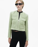 Mango Women's Zipper Detail Tweed Jacket