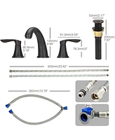 gaomon 2 Pcs Bathroom Sink Faucet 3 Hole with Stainless Steel Pop up Drain and cUPC Hose