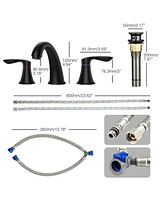 gaomon Pullafun Two Handle Bathroom Sink Faucet, 3 Hole with Pop-up Drain,360 ; Swivel Spout, Centerset Faucet