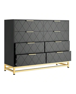 gaomon 8 Drawer Dresser For Bedroom With Deep Drawers, Wide Chest Of Drawers With Metal Handles, Large Floor Wood Storage Dresser Modern Dresser