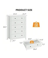 5 Chest Of Drawer Dresser, Modern Tall Nightstand With Deep Drawers And Nickel Round Handle, Wood Organizer Storage Cabinet For Bedroom, Living Room,