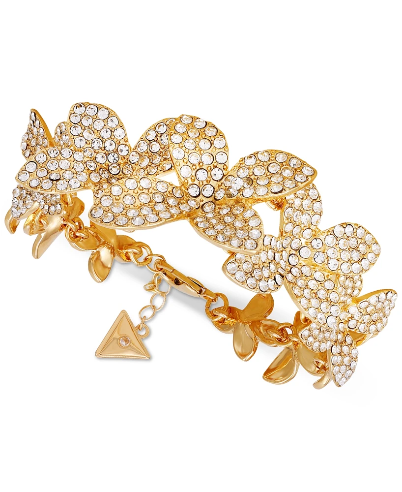 Guess Gold-Tone Pave Flower Statement Bracelet