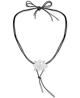 Guess Silver-Tone Pave & Marquise Stone Flower 40" Wrapped Leather Cord Choker Necklace