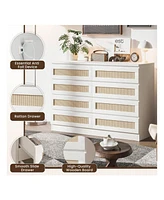 gaomon 8 Drawer Double Dresser For Bedroom, Rattan Chest Of Dressers, Modern Wooden Dresser Chest