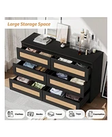 gaomon Rattan Dresser For Bedroom, 6 Drawer Dresser For Bedroom, Modern Wide Chest Of Drawers With Anti-Tip Kit
