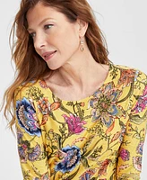 Jm Collection Women's Floral-Print Jacquard Top, Exclusively at Macy's