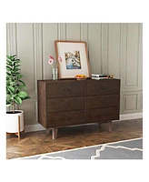 gaomon Kitchen Pantry Cabinets With 6 Drawers, Retro Round Handle Wood Wardrobe Closet, Low Storage Cabinet