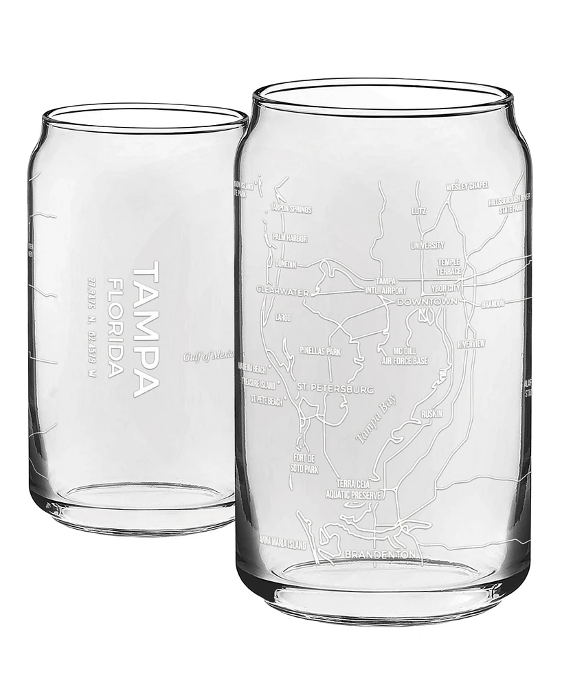 Narbo The Can Tampa Map Everyday Glassware, Set of 2