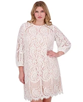 Vince Camuto Plus Jewel-Neck Lace Shift Dress