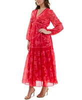 Taylor Plus Floral-Print Blouson-Sleeve Maxi Dress