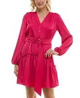 Taylor Petite Satin Belted Smocked Fit & Flare Dress