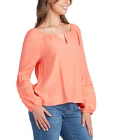 Bcx Juniors' Textured Lace-Trim Scoop-Neck Keyhole-Cutout Top