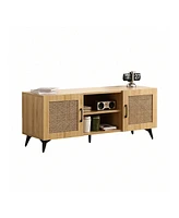 gaomon Tv Stand, Rattan Dresser Tv Stand With 2 Open Shelves And Doors