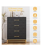 gaomon Dresser For Bedroom With 4 Drawers And Metal Handle,Chest Of Drawers, Sturdy Frame Modern Bedroom Furniture, Wood Dressers With Drawers