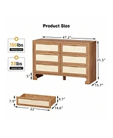 gaomon Modern 6 Drawer Double Dresser For Bedroom, Modern Wooden Dresser Chest With Golden Handles, Beside Table For Closet, Living Room And Entryway