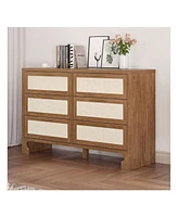 gaomon Modern 6 Drawer Double Dresser For Bedroom, Modern Wooden Dresser Chest With Golden Handles, Beside Table For Closet, Living Room And Entryway