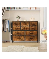 gaomon Dresser For Bedroom, 10 Drawers Fabric Storage Drawer, Dressers & Chest Of Drawers With Side Pockets, Hooks, Wood Tabletop For Closet, Living R