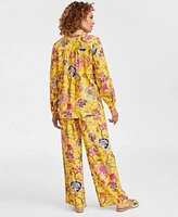 Jm Collection Womens Linen Blend Printed Shirt Pants Exclusively At Macys