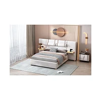 Slickblue Queen Size Upholstered Platform Bed with Dual Outlets and Usb Charging Ports on Each Side