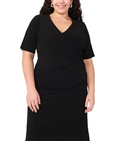 Msk Plus Short-Sleeve Side-Gathered Midi Dress