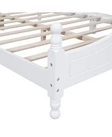 Slickblue Queen Size White Wood Platform Bed Frame in Retro Style with Wooden Slat Support