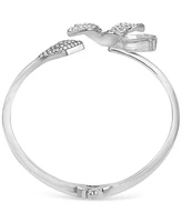 Guess Silver-Tone Pave & Marquise Stone Flower Statement Bangle Bracelet