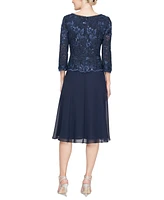 Alex Evenings Women's Embroidered 3/4-Sleeve Tulle-Skirt Tea Dress