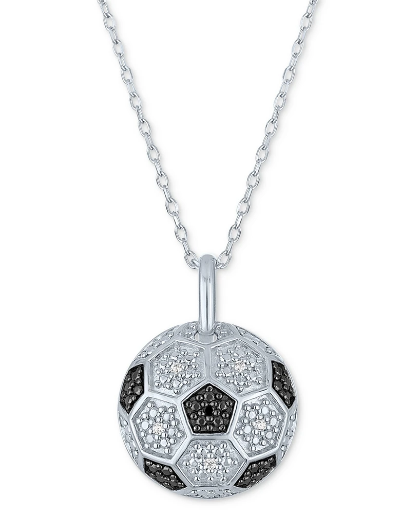 Black & White Diamond Accent Soccer Ball Pendant Necklace in Sterling Silver, 16" + 2" extender