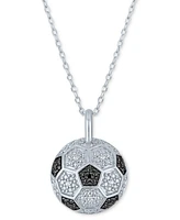Black & White Diamond Accent Soccer Ball Pendant Necklace in Sterling Silver, 16" + 2" extender