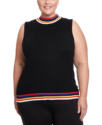 Joseph A Plus Crewneck Tank Sweater with Multi Color Tipping