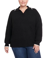 Joseph A Plus Ribbed Johnny Collar Dolman Sweater with Tipping