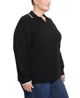 Joseph A Plus Ribbed Johnny Collar Dolman Sweater with Tipping