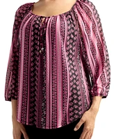 Bcx Juniors' Printed Mesh Peasant Top