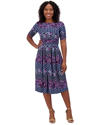 Jessica Howard Plus Elbow-Sleeve Gathered-Waist Dress