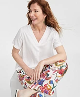 Jm Collection Women's Linen-Blend V-Neck Top, Exclusively at Macy's