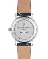 Frederique Constant Women's Swiss Slimline Moonphase Blue Leather Strap Watch 30mm