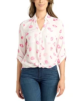 Bcx Juniors' Floral-Print Utility Shirt