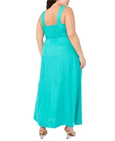 Vince Camuto Plus Smocked Back Tiered Sleeveless Maxi Dress