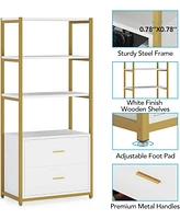 Tribesigns Bookcase, 4-Tier Bookshelf with 2 Drawers, Etagere Standard Book Shelves Display Shelf for Home Office, Black Friday Deals