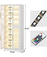 Tribesigns Black Shoe Storage Cabinet with Acrylic Doors and Led Lights, 8-Tier Tall Entryway Organizer Rack Adjustable Shelves & Hanging Ho
