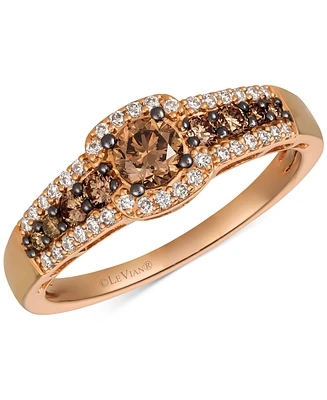 Le Vian Chocolatier Chocolate Diamond & Vanilla Diamond Halo Multirow Ring (5/8 ct. t.w.) in 14k Rose Gold