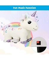 Gymax 6V Electric Animal Ride On Toy Unicorn Kids Plush Ride-on w/ Music & Handlebars