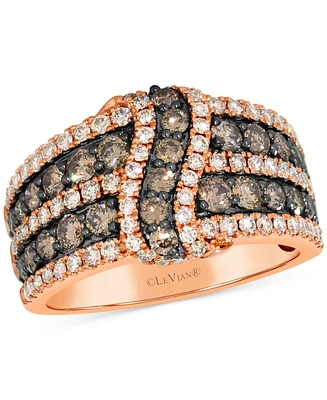 Le Vian Chocolate Diamond & Nude Diamond Multirow Crossover Statement Ring (1-5/8 ct. t.w.) in 14k Rose Gold