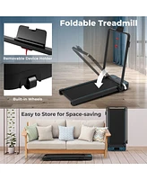 Hongge 2-in-1 Folding Treadmill with 300 Lbs Capacity, Remote Control, and Shock Absorption