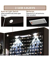 Sugift Wall and Door Mounted Mirrored Jewelry Cabinet with Lights-Brown
