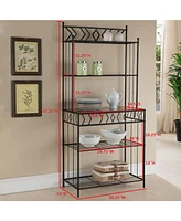 Kings Brand Furniture 5-Tier Standing Kitchen Bakers Rack for with Storage Microwave Stand, Metal Frame with Marble Finish - Black