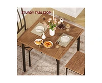 gaomon Dining Table Set for 2, Kitchen Table and Chairs with Wine Rack, 3 Piece Square Dining Room Table Set Brown