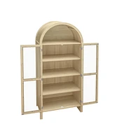 Lovmor 70.28" Tall Arched Kitchen Pantry, Modern Farmhouse Wood Kitchen Storage Cabinets ,Arched Storage Display Cabinet ,Natural