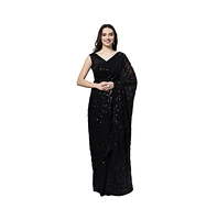 One Minute Saree Women's Anna Black Faux Georgette Sequins Ready to Wear Sari