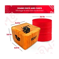 Swooc Giant Right Center Left Dice Game (All Weather) with 24 Large Chips & Carry Bag - Jumbo Wooden Lawn Game - Big Wood Dice